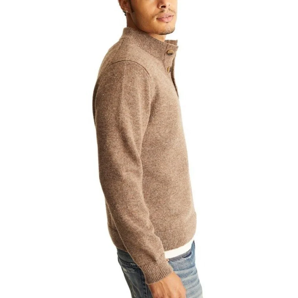 Frye Men's Long Sleeve Three-Button Mock Neck Henley Sweater Coffee Brown XXL